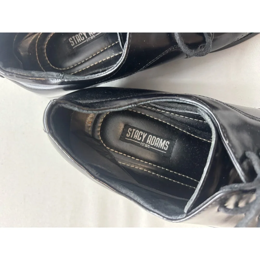 Stacy Adams Mens Black Leather Perforated Toe Oxford Dress Shoes 20110-001 9M